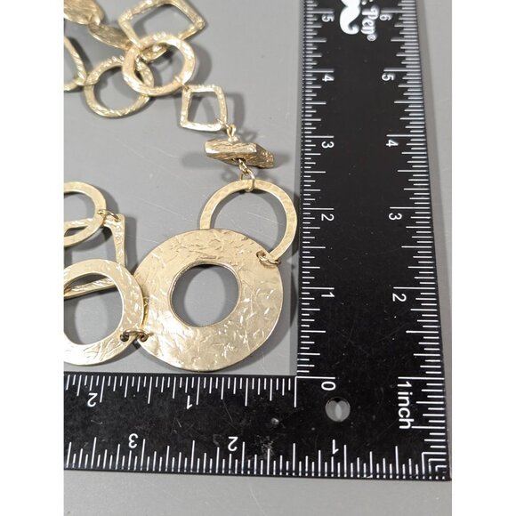 Chicos Gold Tone Textured Hammered STyle Geometric Long Chain Necklace 40" - Picture 8 of 8